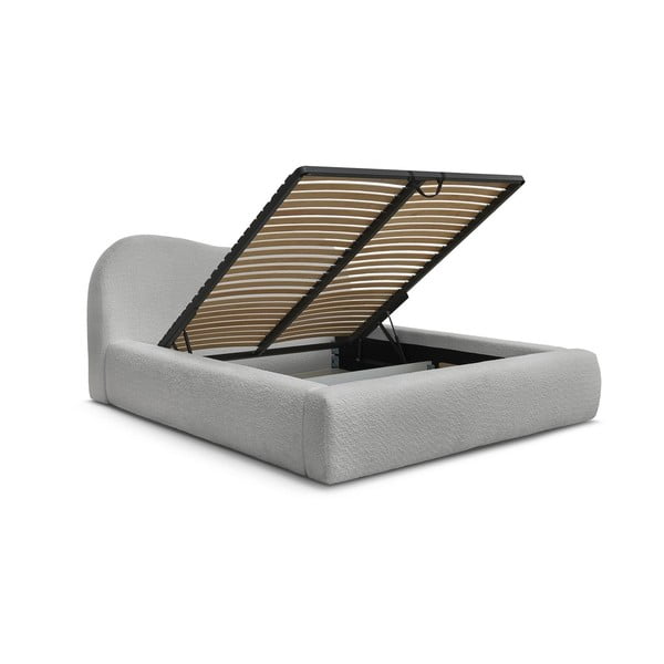 Dvigulė lova šviesiai pilkos spalvos audiniu dengta su sandėliavimo vieta su lovos grotelėmis 160x200 cm Orlane – Bobochic Paris-image-3