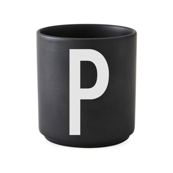 Juodas porcelianinis puodelis Design Letters Alphabet P, 250 ml