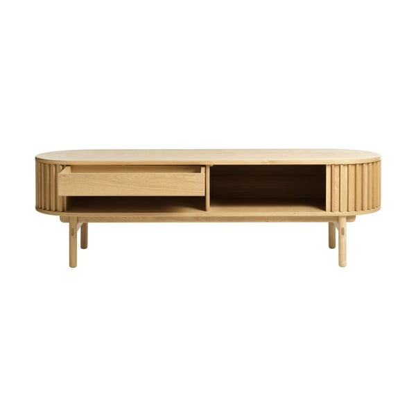 Natūralios spalvos ąžuolo apdailos TV staliukas 160x48 cm Carno - Unique Furniture-image-4