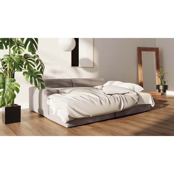 Sulankstoma kampinė sofa smėlio spalvos iš kordinio velveto (su kairiuoju kampu) Fluvio – MESONICA-image-1