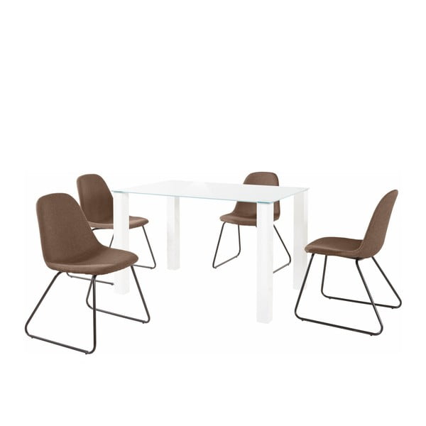 Balto valgomojo stalo ir 4 tamsiai rudų valgomojo kėdžių rinkinys "Støraa Dante Colombo