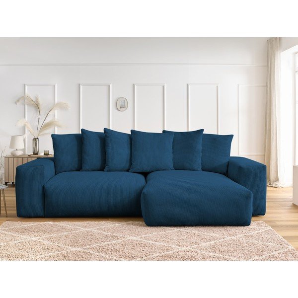 Mėlynos spalvos iš kordinio velveto sulankstoma/su sandėliavimo vieta kampinė sofa Voltaire – Bobochic Paris-image-1