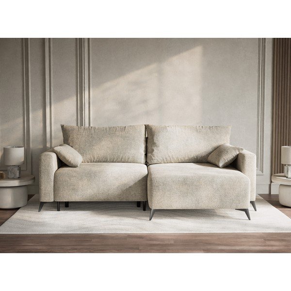 Smėlio spalvos sulankstoma/su sandėliavimo vieta kampinė sofa iš šenilinio audinio (su dešiniuoju kampu/su gultu) Leon – Maison de Rêve-image-1