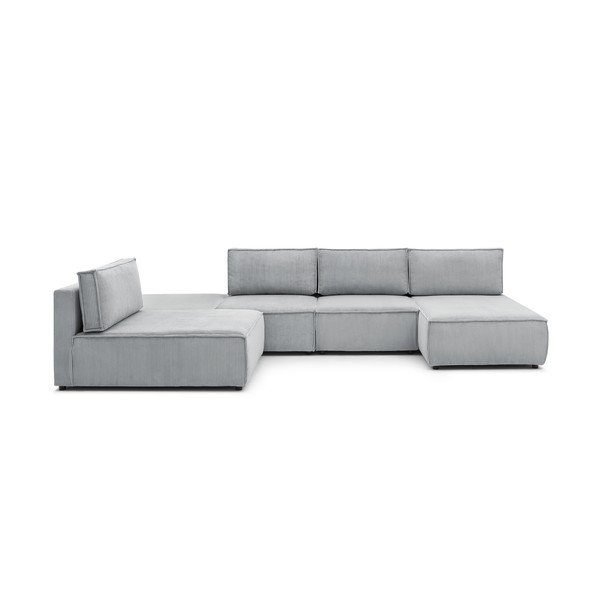 Kampinė sofa šviesiai pilkos spalvos iš kordinio velveto (kintama) Nihad modular – Bobochic Paris