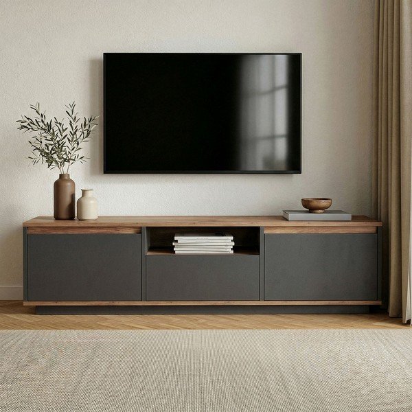 Antracito spalvos TV spintelė 160x42x30 cm Sentinel – Kalune Design-image-2
