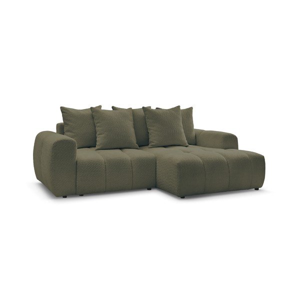 Khaki spalvos sulankstoma/su sandėliavimo vieta kampinė sofa iš boucle (su dešiniuoju kampu/su gultu) Roxelane – Bobochic Paris
