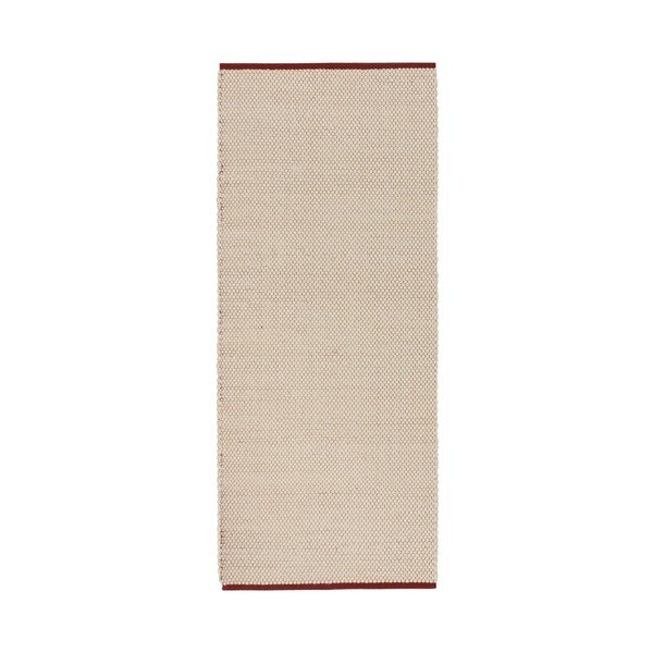Rankų darbo raudonos spalvos/smėlio spalvos iš vilnos kilimas 80x170 cm Lenu – noo.ma