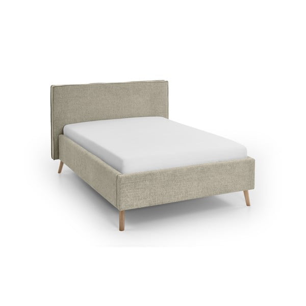 Dvigulė lova smėlio spalvos audiniu dengta su sandėliavimo vieta su lovos grotelėmis 140x200 cm Riva – Meise Möbel