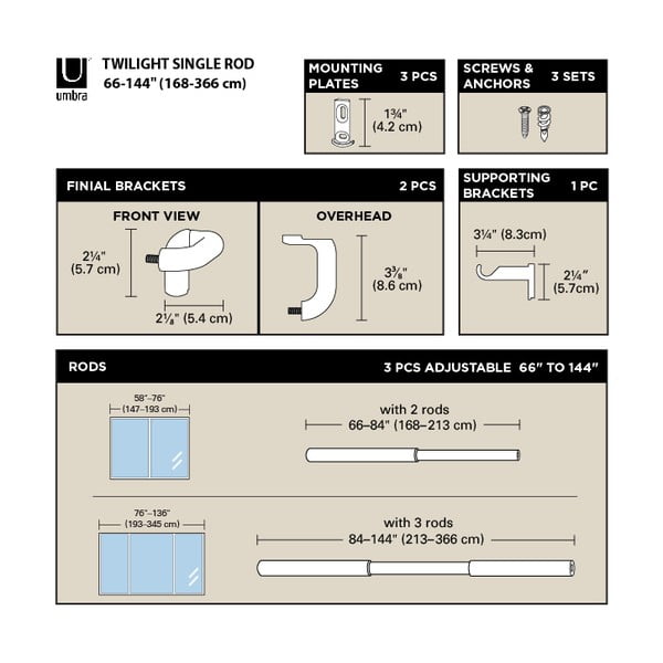 Iš plieno išplečiamas užuolaidos strypas 213 - 365 cm Twilight – Umbra-image-4