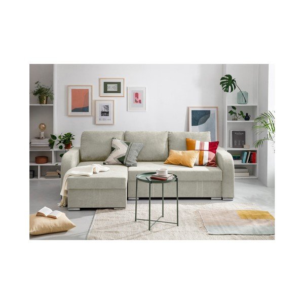 Smėlio spalvos kampinė sofa-lova su dėže "Melart Louise", kairysis kampas-image-1