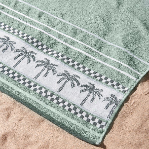 Žalios spalvos iš medvilnės paplūdimio rankšluostis 90x180 cm Palm Trees – Catherine Lansfield-image-2