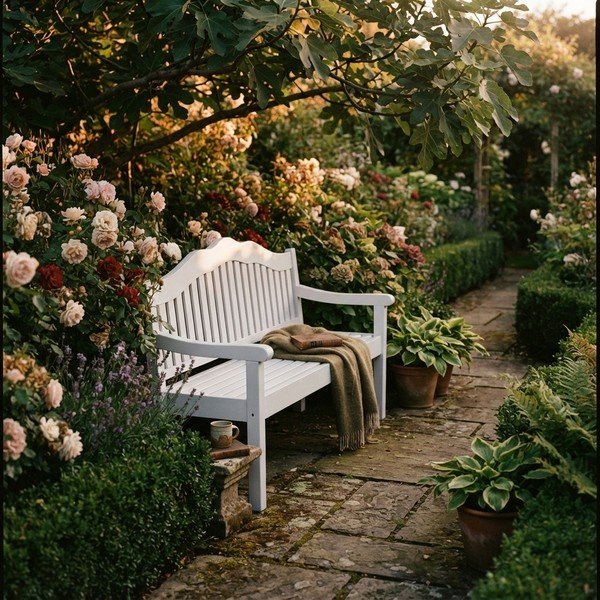 Medžio masyvo sodo suoliukas baltos spalvos Austin – Garden Pleasure-image-1