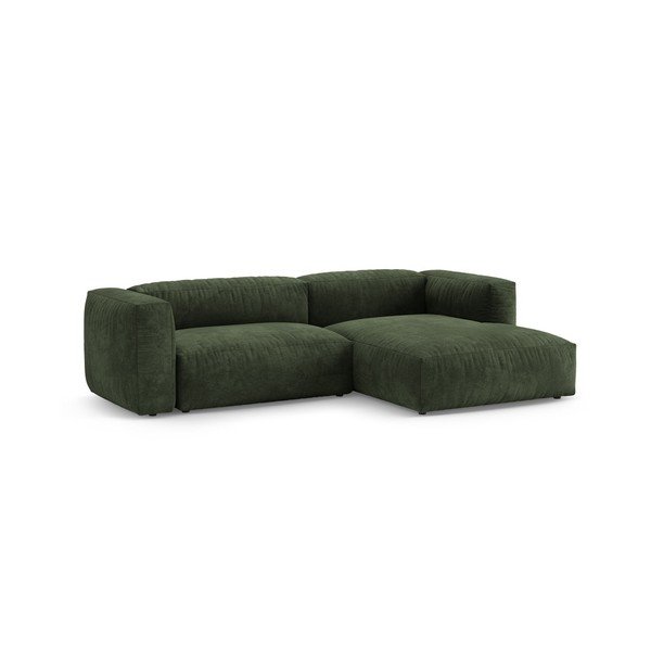 Žalios spalvos sulankstoma modulinė kampinė sofa iš velveto (su dešiniuoju kampu/su gultu) – Micadoni -image-3