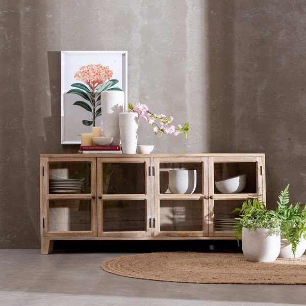 Iš mango masyvo vitrina natūralios spalvos 160x71 cm – Ixia-image-1