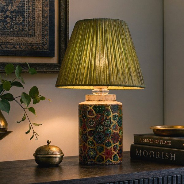 Žalios spalvos stalinis šviestuvas (aukštis 38 cm) su gaubtu iš virvės Alev – Opviq lights-image-1