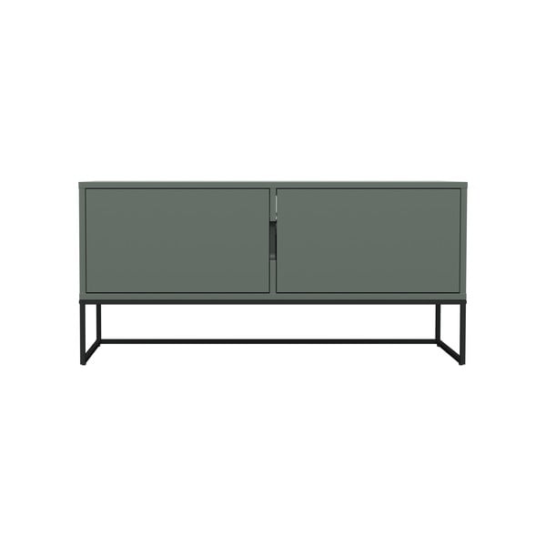 Pilkšvai žalios spalvos TV staliukas su juodomis metalinėmis kojomis 118x57 cm Lipp - Tenzo