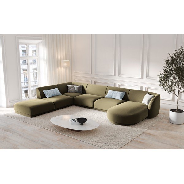 Kampinė sofa žalios spalvos iš velveto (su kairiuoju kampu/„U“ formos) Miley  – Micadoni Home-image-1