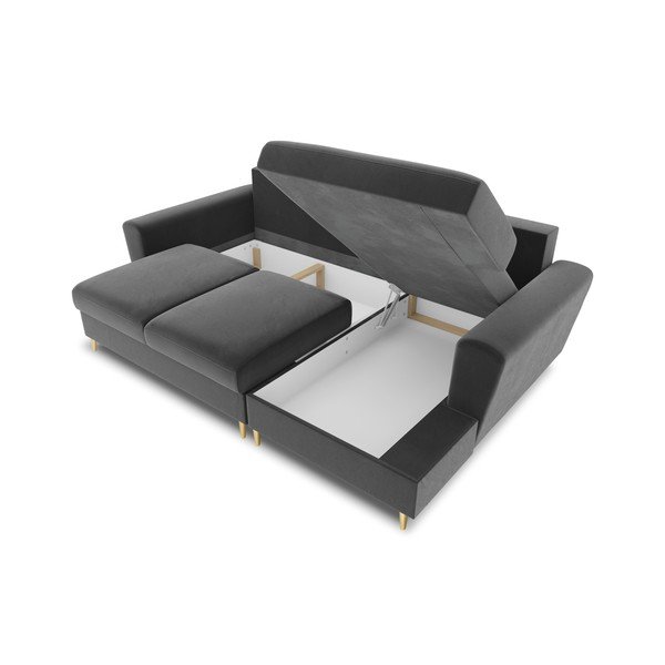 Šviesiai pilkos spalvos iš velveto sulankstoma/su sandėliavimo vieta kampinė sofa (su dešiniuoju kampu/su gultu) Kyoto – Cosmopolitan Design-image-3