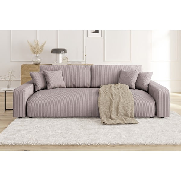 Šviesiai rožinės spalvos iš kordinio velveto sulankstoma/su sandėliavimo vieta sofa 234 cm Sara – Ropez-image-1