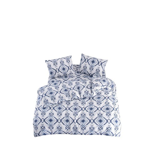 Baltos spalvos/mėlynos spalvos viengulė/itin ilga patalynė su paklode/3 dalių 160x220 cm Geometric – Mila Home