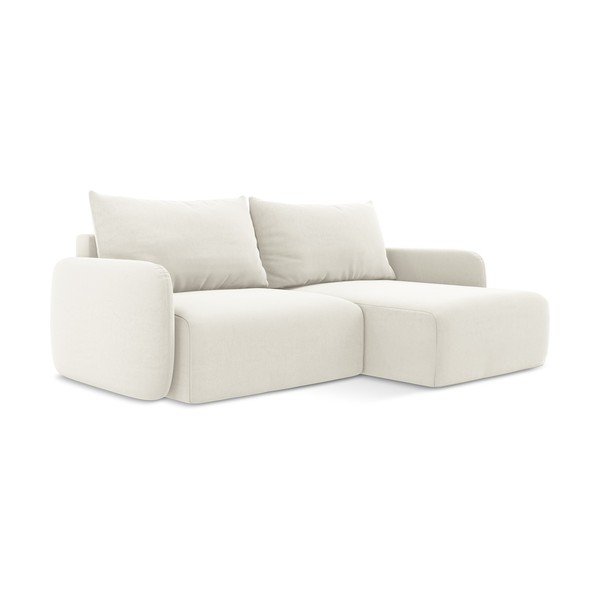 Kreminės spalvos sulankstoma/su sandėliavimo vieta kampinė sofa iš velveto (su dešiniuoju kampu/su gultu) Kalena – Makamii-image-2