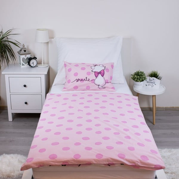 Rožinės spalvos iš medvilnės vaikiška patalynė vaikiškai lovai 100x135 cm Marie Cat "Merci" – Jerry Fabrics-image-2