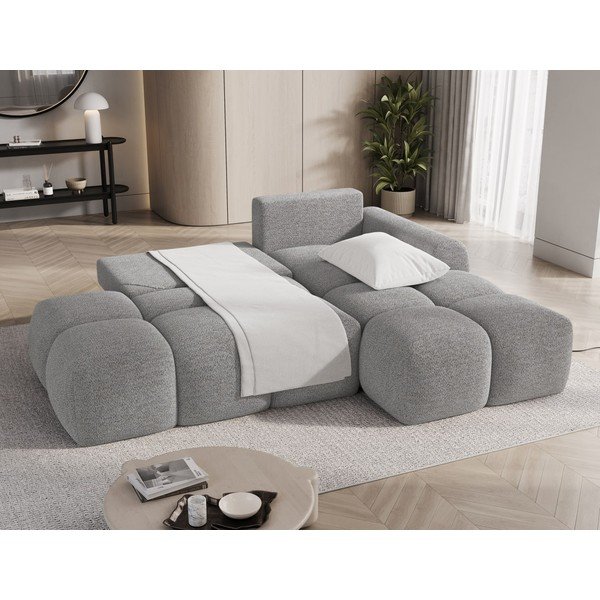 Pilkos spalvos sulankstoma/su sandėliavimo vieta kampinė sofa iš boucle (su dešiniuoju kampu/su gultu) Vittario – ELTAP-image-4