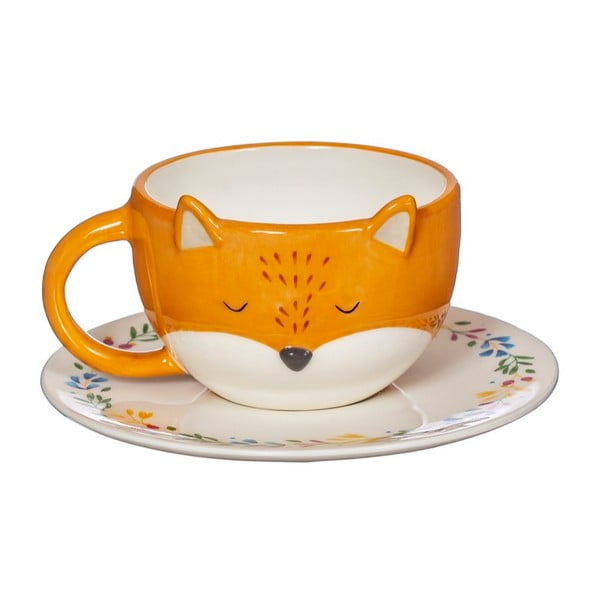 Oranžinis dolomito puodelis su lėkšte Sass & Belle Finley Fox, 300 ml