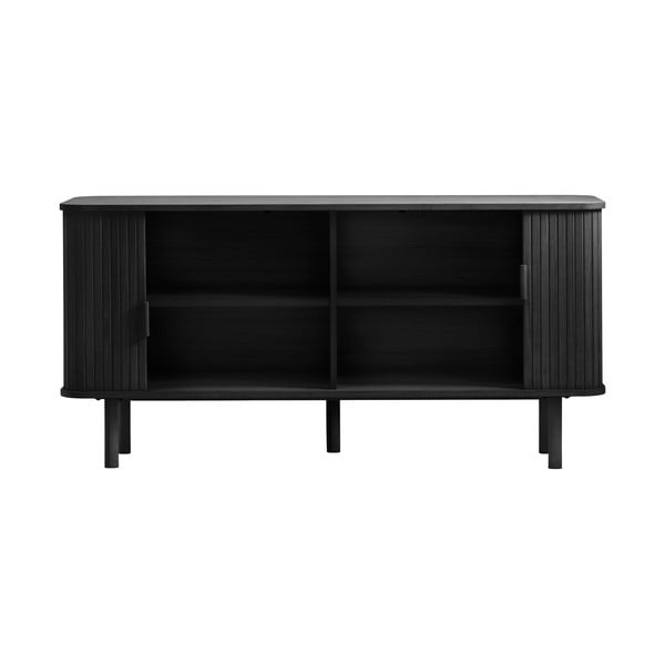Žema šoninė spintelė juodos spalvos iš ąžuolo su stumdomomis durimis 76x160 cm Cavo – Unique Furniture-image-3