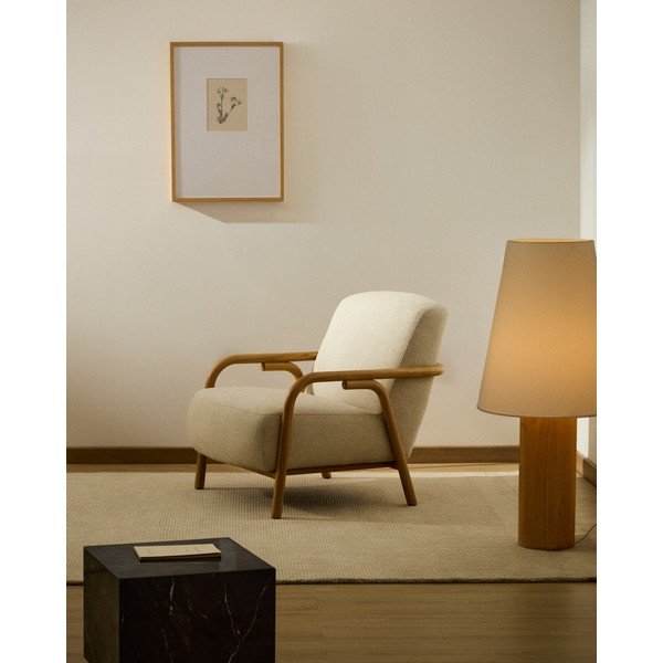 Smėlio spalvos krėslas iš šenilinio audinio Sylo – Kave Home-image-1