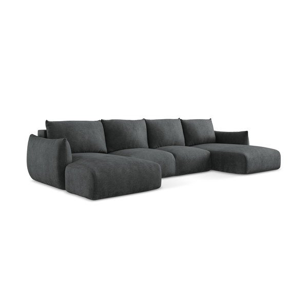 Tamsiai pilkos spalvos iš šenilinio audinio sulankstoma kampinė sofa („U“ formos) Leila – Makamii-image-3