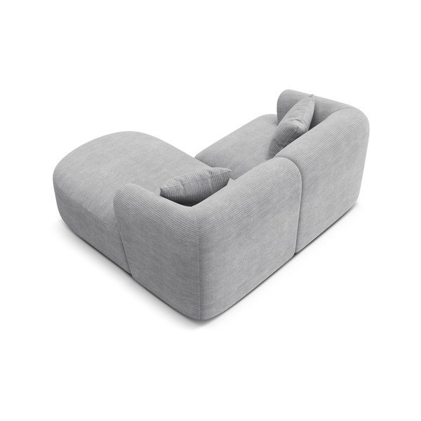 Šviesiai pilkos spalvos kampinė sofa iš kordinio velveto (su dešiniuoju kampu/su gultu) Campi – Cosmopolitan Design-image-3