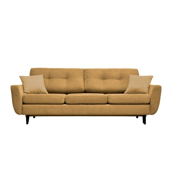 Geltonos spalvos trivietė sofa-lova su juodomis kojomis Mazzini Sofas Jasmin