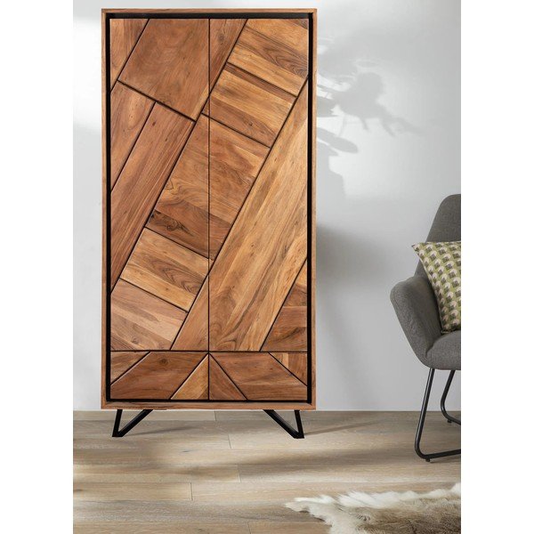 Natūralios spalvos iš akacijos masyvo drabužių spinta 90x181x40 cm Ambala – Interia Home & Living-image-1