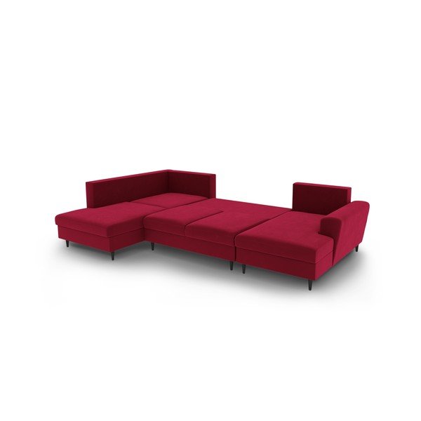 Raudonos spalvos iš velveto sulankstoma/su sandėliavimo vieta kampinė sofa (su kairiuoju kampu/„U“ formos) Kyoto – Cosmopolitan Design-image-3