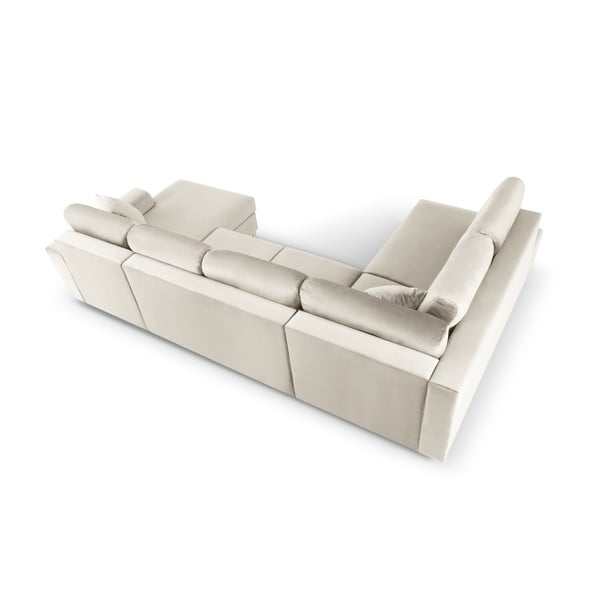 Smėlio spalvos iš velveto sulankstoma/su sandėliavimo vieta kampinė sofa (su kairiuoju kampu/„U“ formos) Kyoto – Cosmopolitan Design-image-4