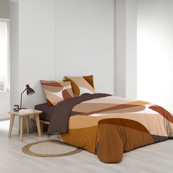 Rudos spalvos iš medvilnės dvigulė patalynė 3 dalių 200x200 cm Boogie – douceur d'intérieur-image-2