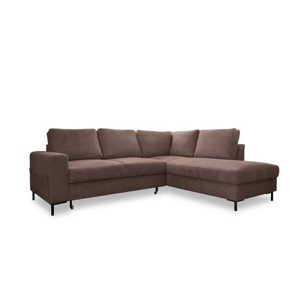 Iš kordinio velveto sulankstoma kampinė sofa rudos spalvos (su dešiniuoju kampu) Lofty Lilly – Miuform