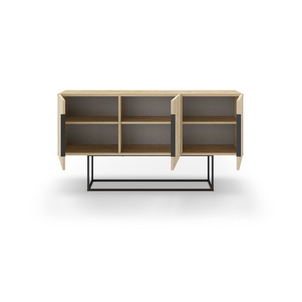 Žema šoninė spintelė natūralios spalvos iš ąžuolo 150x80 cm Titan – Marckeric-image-2