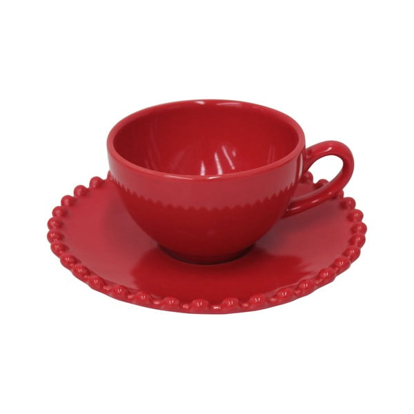 Raudonas keramikos espresso puodelis su lėkštele Costa Nova Pearlrubi, 70 ml