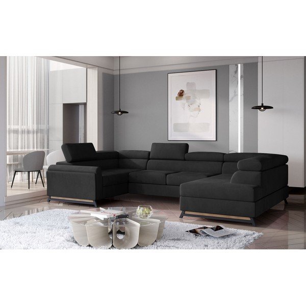 Tamsiai pilkos spalvos iš velveto sulankstoma/su sandėliavimo vieta kampinė sofa (su dešiniuoju kampu/„U“ formos) Escada – ELTAP-image-1