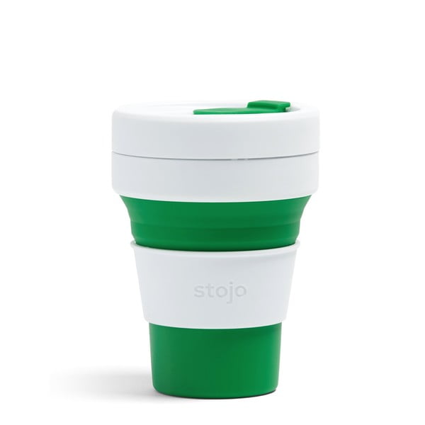 Baltos ir žalios spalvos kelioninis puodelis Stojo Pocket Cup, 355 ml