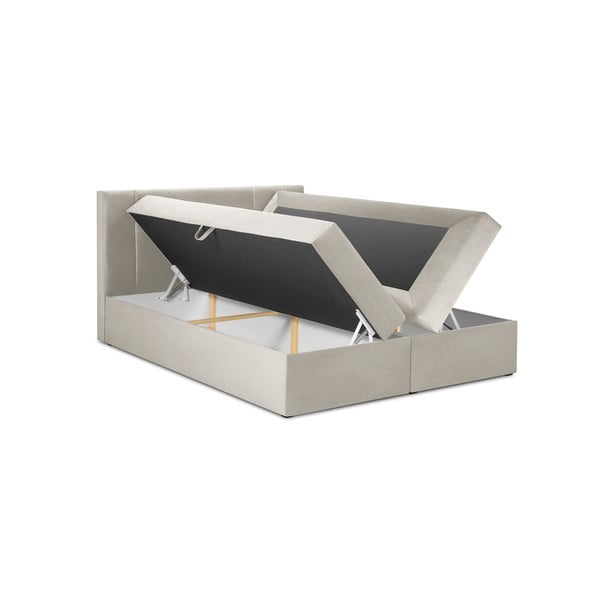 Smėlio spalvos aksominė dvigulė lova Mazzini Beds Afra, 200 x 200 cm-image-3