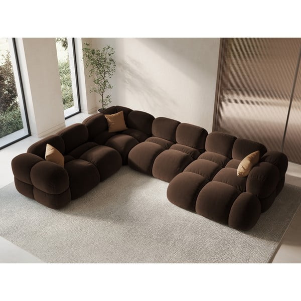 Tamsiai rudos spalvos iš velveto kampinė sofa (su kairiuoju kampu/„U“ formos) Loretto – Cosmopolitan Design-image-1