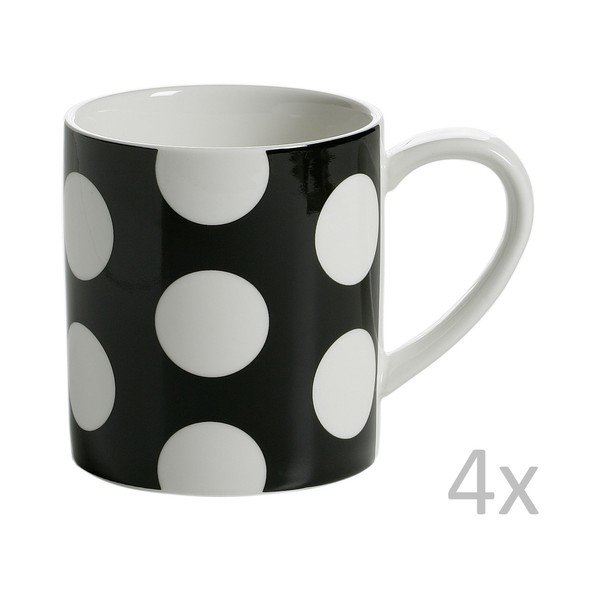 4 juodų "Maxwell & Williams Polka Dot" puodelių rinkinys