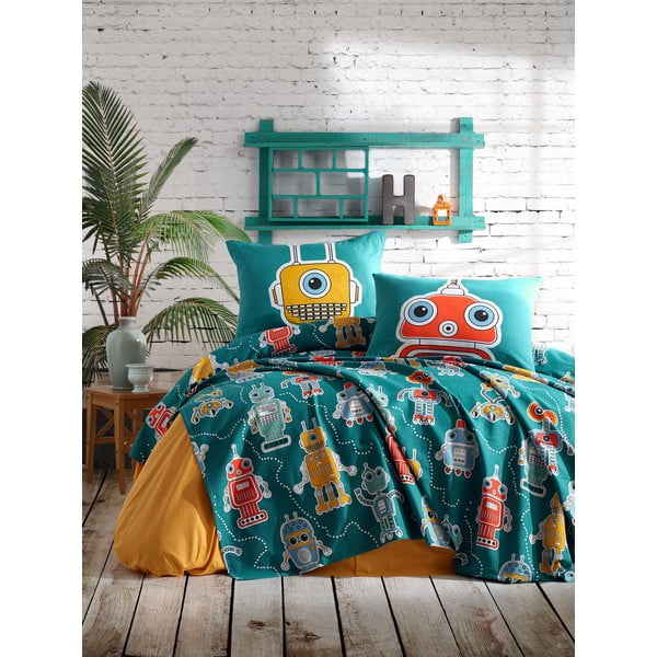 Lovos užvalkalo ir pagalvės užvalkalo rinkinys "EnLora Home Robotta Green", 160 x 235 cm