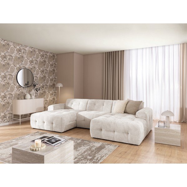 Kreminės spalvos kampinė sofa („U“ formos/su gultu) Melva – Ropez-image-4