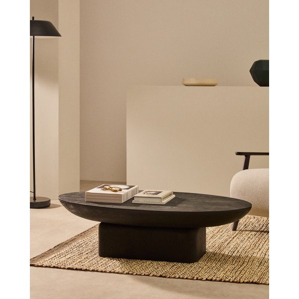 Juodos spalvos iš akacijos masyvo kavos staliukas 70x140 cm Ovak – Kave Home-image-1