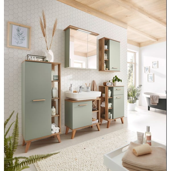 Žalioji pakabinama ąžuolinė vonios kambario spintelė 51x75 cm Set 963 - Pelipal-image-4