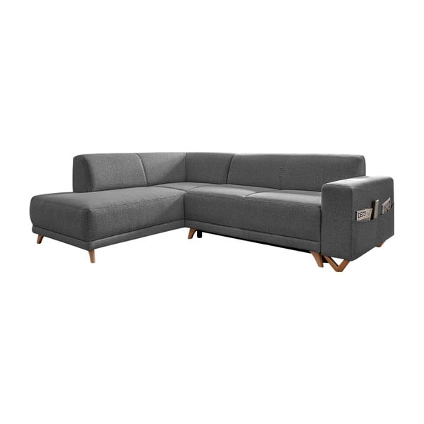 Pilkos spalvos sulankstoma/su sandėliavimo vieta kampinė sofa (su kairiuoju kampu/„L“ formos) Classy Sophie – Miuform